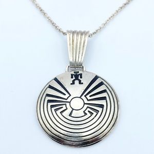 Vintage Man in the Maze Sterling Silver Pendant Necklace - Native American